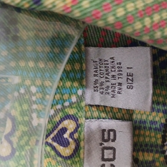 Chico's sz1(med) green abstract button up denim twill jacket - Picture 7 of 7